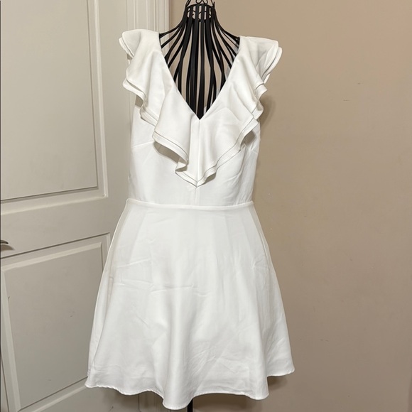 Lulu's White Ruffled V-Neck Mini Dress - Picture 1 of 8